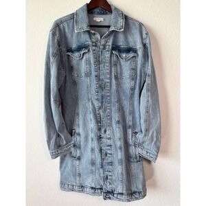 Good American Barrel Long Sleeve Mini Denim Dress Womens L Light Wash‎ Blue